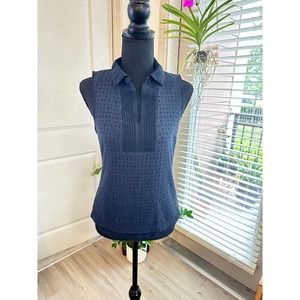 Ann Taylor Navy Sleeveless Button Down Top Eyelet Sz. XS
